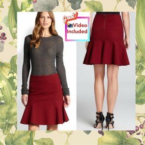 NWT ELIE TAHARI Burgundy Red Mini Skirt 6 SMALL Flounced Hem High Waisted Flared